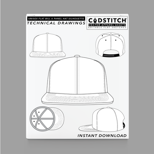 UNISEX FLAT BILL 6 PANEL HAT SILHOUETTE 1