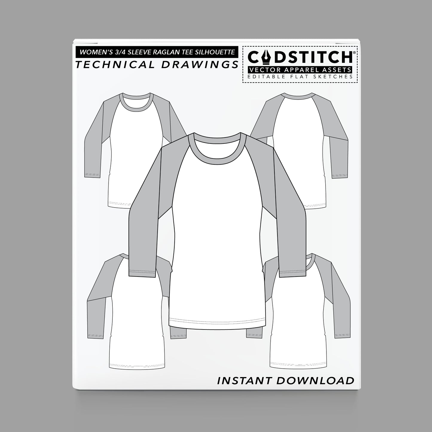 WOMEN'S 3/4 SLEEVE RAGLAN TEE SILHOUETTE 1