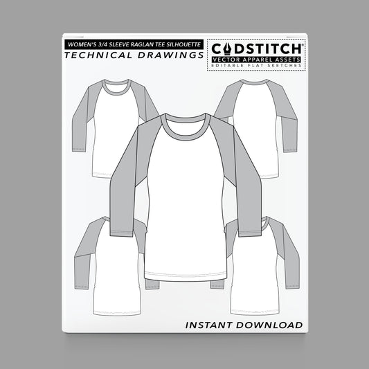 WOMEN'S 3/4 SLEEVE RAGLAN TEE SILHOUETTE 1