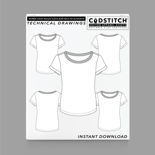 WOMEN'S BOXY ROLLED SLEEVE BOAT-NECK TEE SILHOUETTE 1